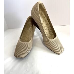 Vivaia Shoes Womens 7 EU 38.5 Beige Knit Wedge Pump Square Toe MARGOT Pro Tan